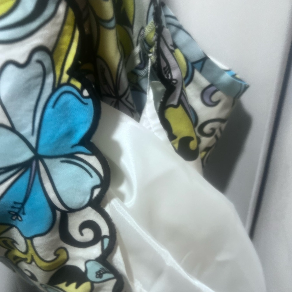 Andrea Viccaro 100% Silk Floral Skirt Size 12 Blue Green Scalloped Hem - Picture 5 of 7